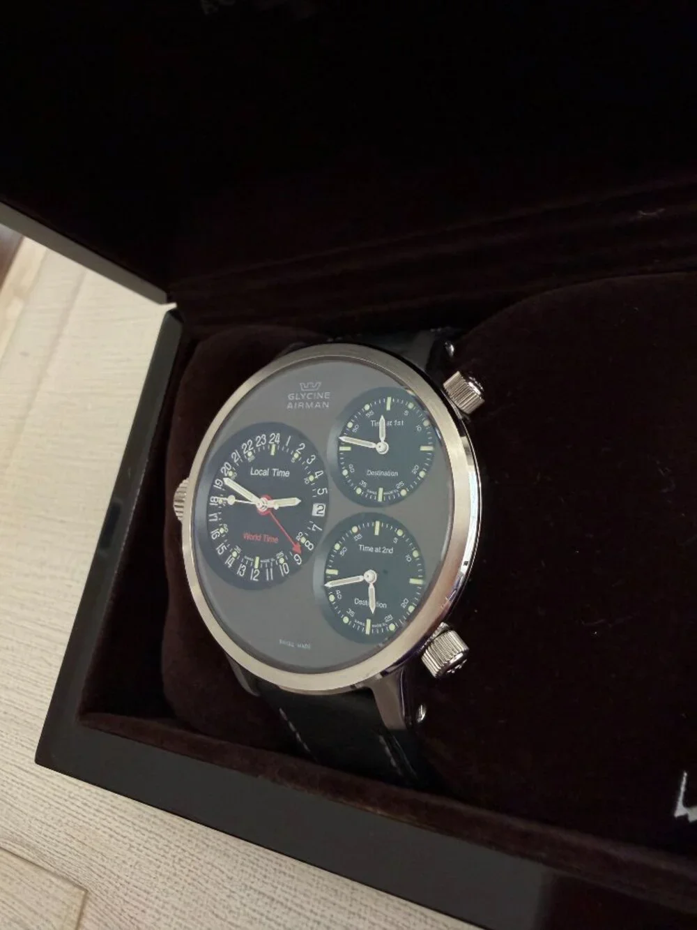 GLYCINE Airman 7  GMT  Triple Automatic Black Grey Swiss Made Watch - Picture 3 of 11